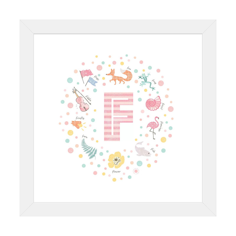 Impression rose lettre illustrée, Blanc, Papier encadré blanc, H 16 po x l 16 po x p 1 po