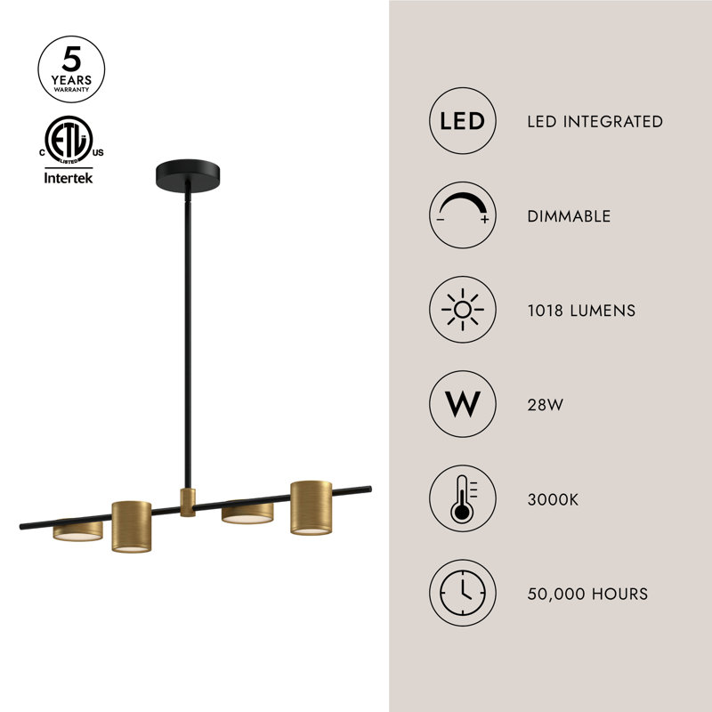 Jayden 4 - Light LED Pendant, Black