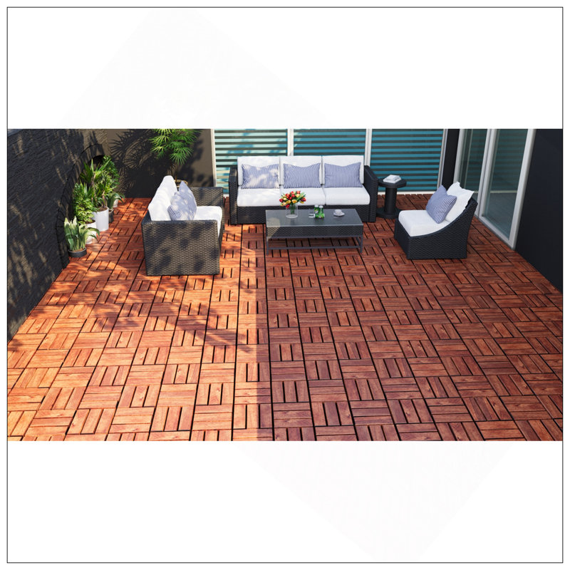 Motif de carreaux de terrasse en bois d'acacia imbriqué pour plancher extérieur, imperméable et facile à installer, 30 pièces 12 x 12 pouces