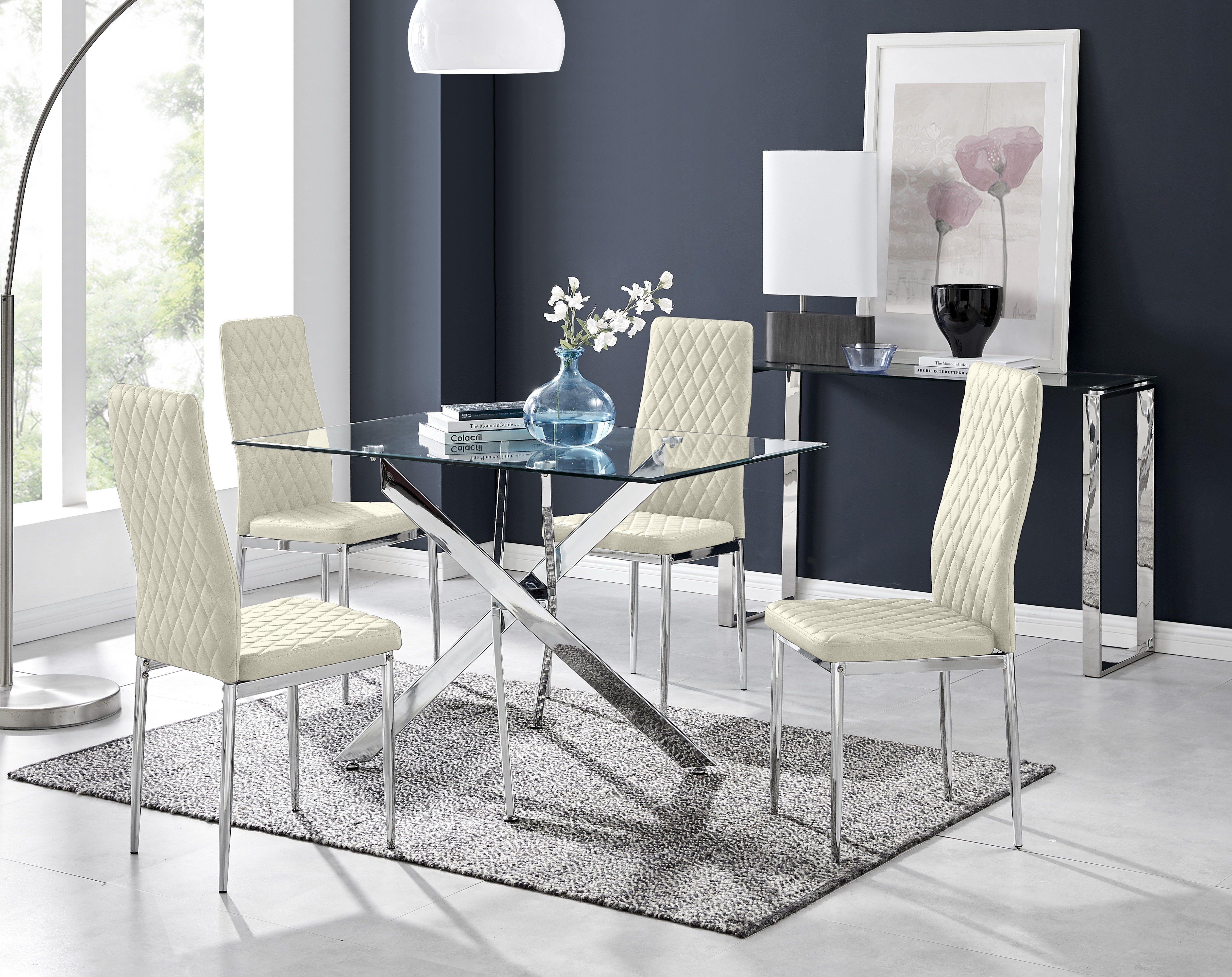 Canora Grey Lenworth Glass Rectangular Dining Table Set with 4 Quilted ...