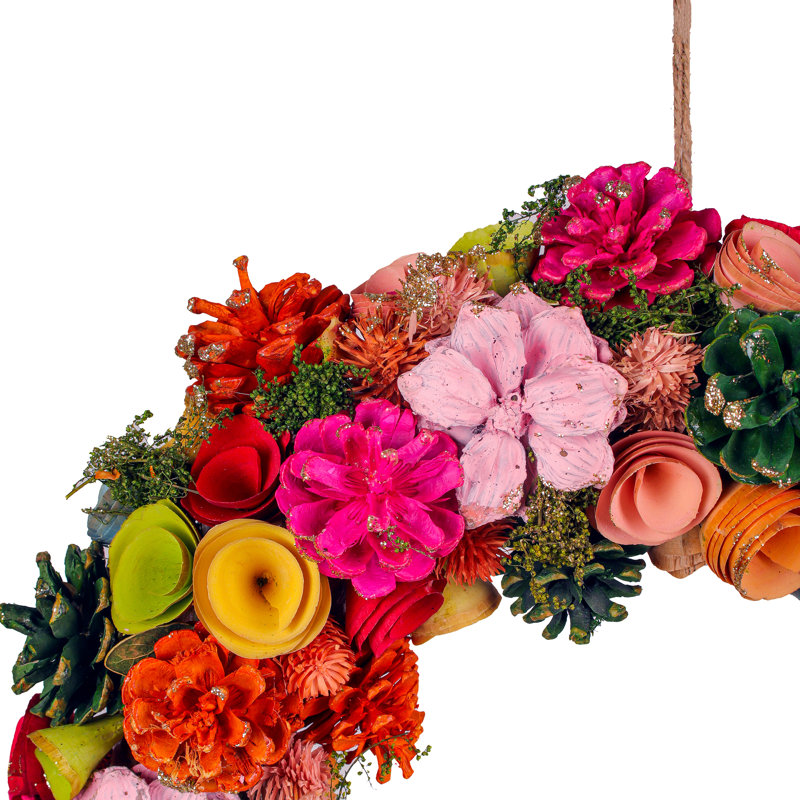 18" Spring Floral Wreath with Pinecones