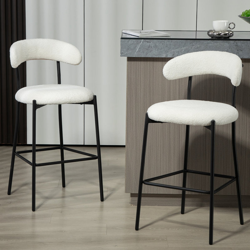 Tabouret de bar 26 po à hauteur de comptoir avec tabouret de bar et housse en tissu noir avec revêtement thermolaqué et repose-pieds (neige)