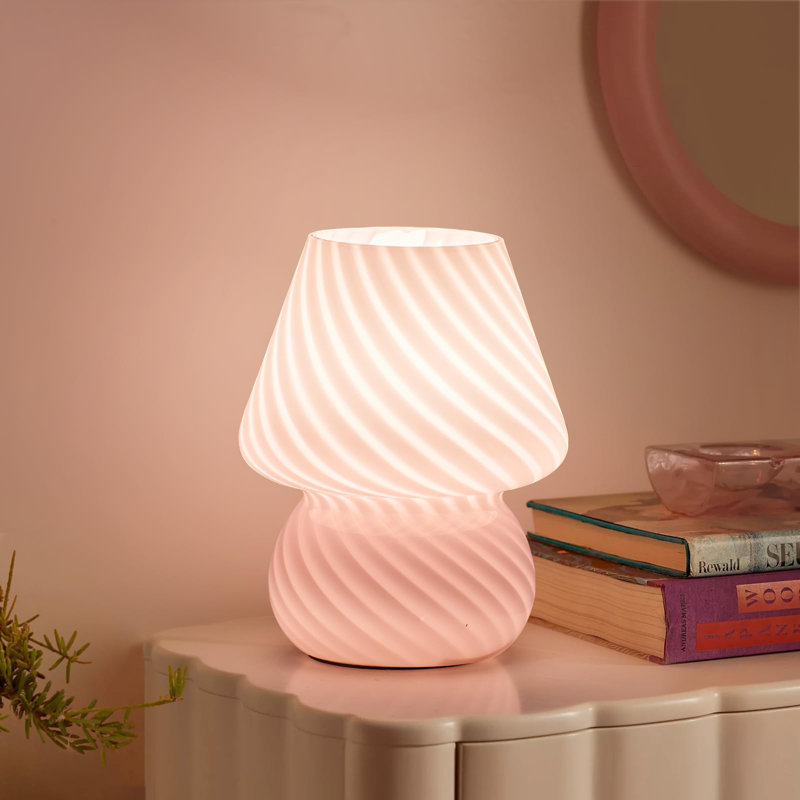 Lampe champignon - petite lampe de table avec verre rayé Mushroom, Rose, Rose