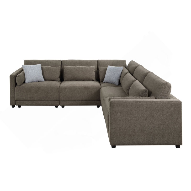 Canapé modulaire en lin brun avec coussins 5 pièces Rylie