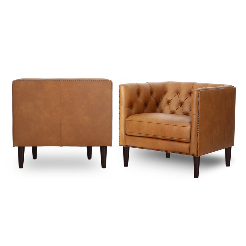 Fauteuil demi-tonneau en cuir véritable l 34 po