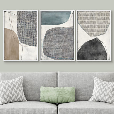 Geometric Line Pastel Geometric Green Brown Abstract Decor, Modern Illustration Pictures, Giclee Canvas Digital Print Framed Wall Art