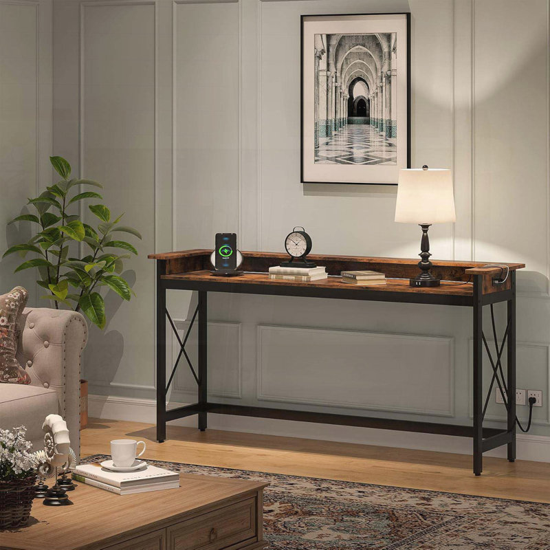 Console 70,9 po avec prises électriques et ports USB - brun rustique