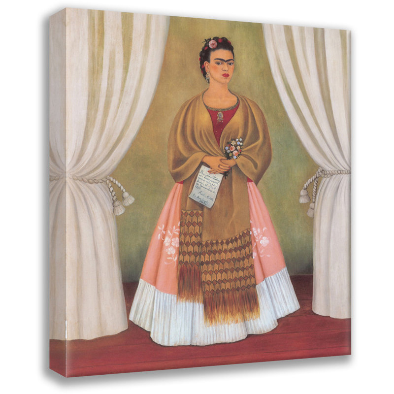 Autoportrait entre les rideaux par Frida Kahlo, toile tendue avec châssis, H 24 po x l 17 po