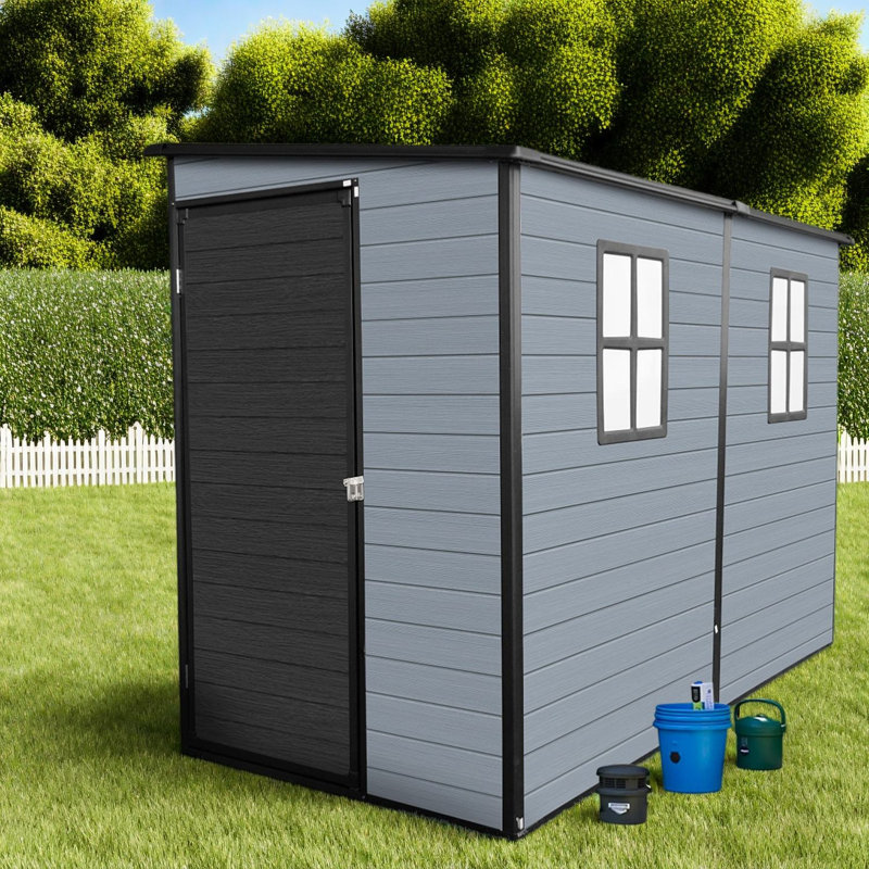 Spacious Storage Sheds, 4x8ft Resin Steel Modern Backyard Organizer