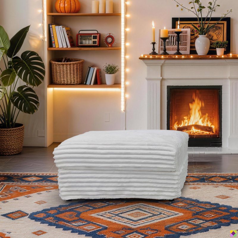 Gus 31.5"W Corduroy Ottoman, Beige