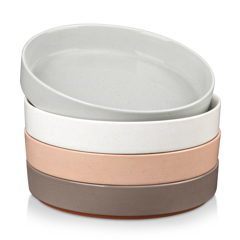 4-Piece 1140ml Sesame Glazed Stoneware Pasta Bowl Set, White/Pink/Grey/Brown