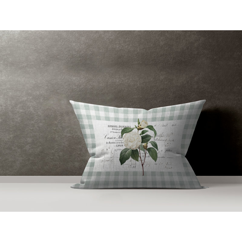 Floral Cotton Reversible Throw Pillow, Emerald