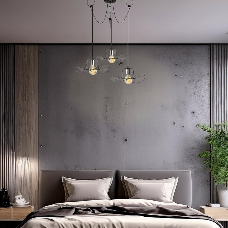 Adjustable Height 3 Lights Metal Body Fedora Hat Chandelier