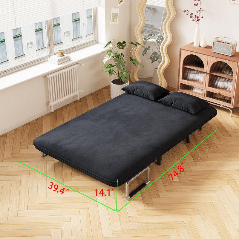 Fauteuil-lit convertible, hauteur 14,05 po, velours doux, noir pour siège de bureau à 39 po à trois fermetures, espace de vie en acier