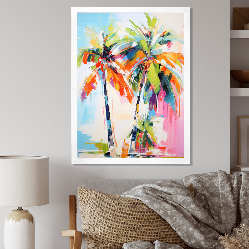 Colell Palm Trees Palm IV sur toile, H 32 po x l 16 po x P 1 po, Cadre photo blanc