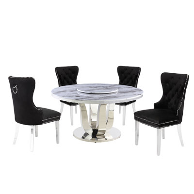 Mcnair 4 - Person Marble Top Pedestal Dining Set