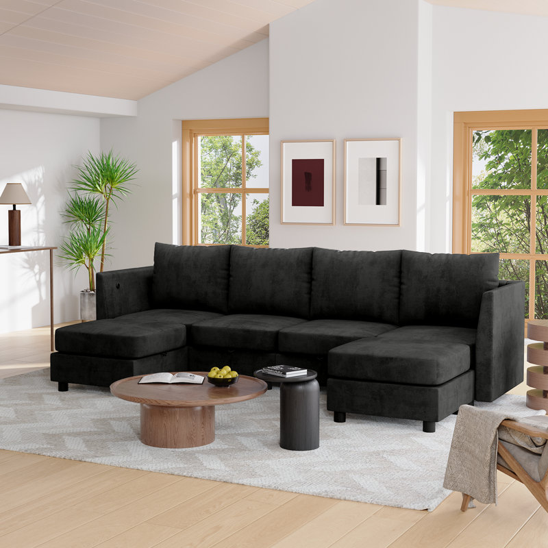 Canapé modulaire en U rembourré en chenille, H 35,83 po x l 104,7 po x P 52 po, Chenille gris pâle