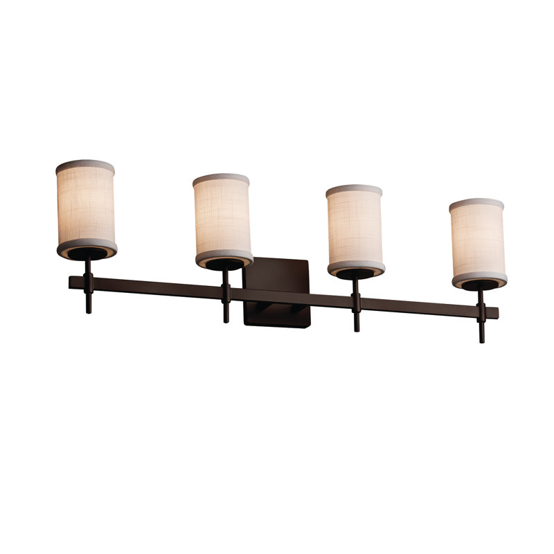 Abat-jour cylindrique 4 lumières moderne avec éclairage de meuble-lavabo à bord plat Geoffroy, Crème, Nickel brossé