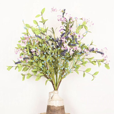 24" Artificial Spring Summer Berry Floral Arrangement For Vase Filler, Farmhouse Greenery Foliage Branch Long Stem Floral Bulk Bouquet For Wedding Party Home Office Table Centerpiece Shelf Decorations