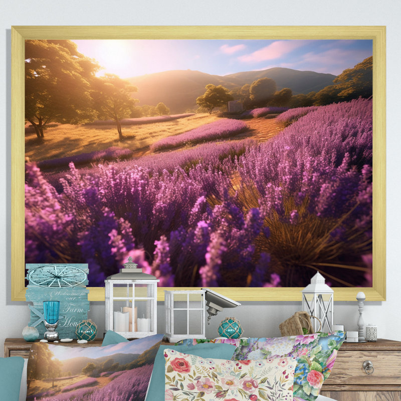 " Calming Lavender Landscape II ", 30" H x 40" W x 1.5" D, Gold Picture Framed