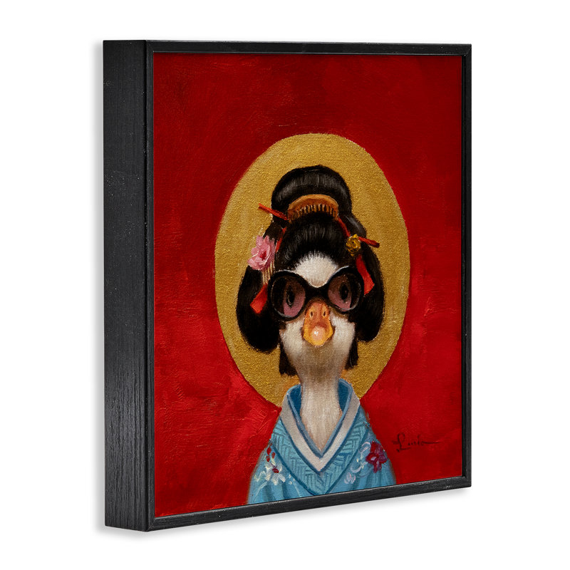 «Traditional Traditional Duck», art de la giclée par Lucia Heffernan, H 12 po x l 12 po, Giclée encadrée noir minuit