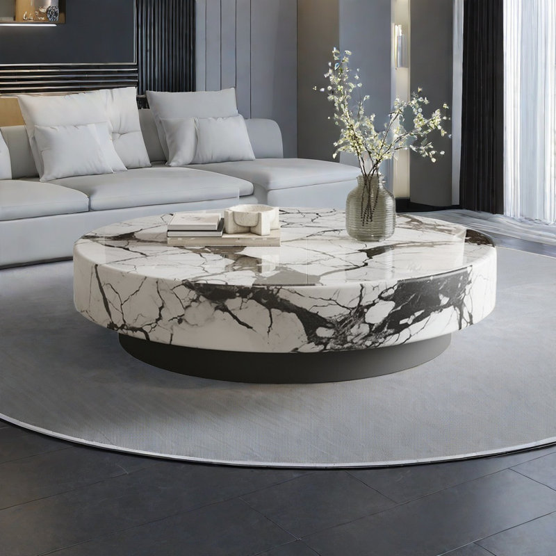 Table basse ronde en marbre de qualité supérieure, H 11,8 po x L 47,2 po x l 47,2 po