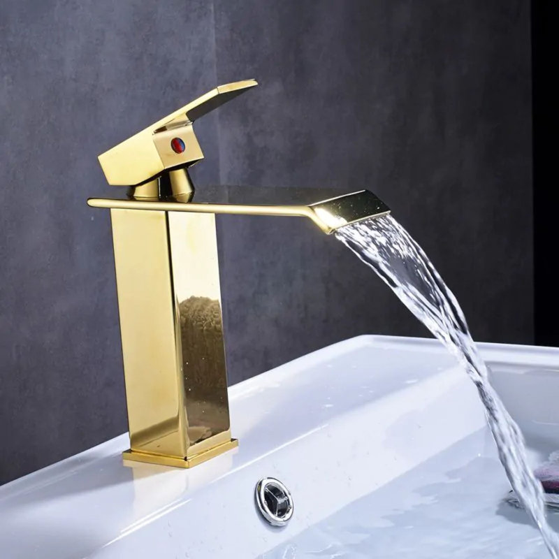 Michigan Gold Single Handle Waterfall Bathroom Basin Vanity Sink Faucet with LED Light