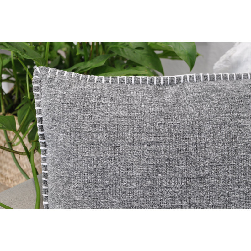 Housses de coussin en chenille douce avec bord cousu, 18 po x 18 po, Gris, Avec inserts en polyfill