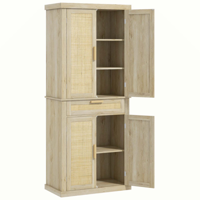 Oak and Rattan 72" Tall Kitchen Pantry Storage Cabinet