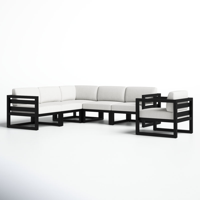 Smith 94" Outdoor Sectional with Sunbrella® Cushions, Canvas Natural Sunbrella® Canvas, Black