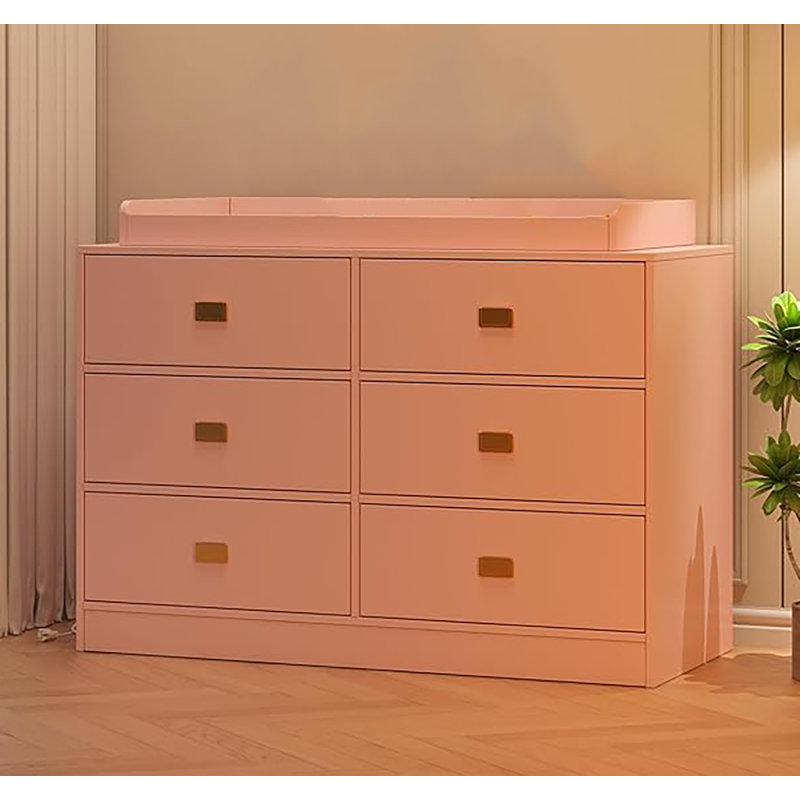 Baby Changing Table Dresser With 6 Drawers, Pink