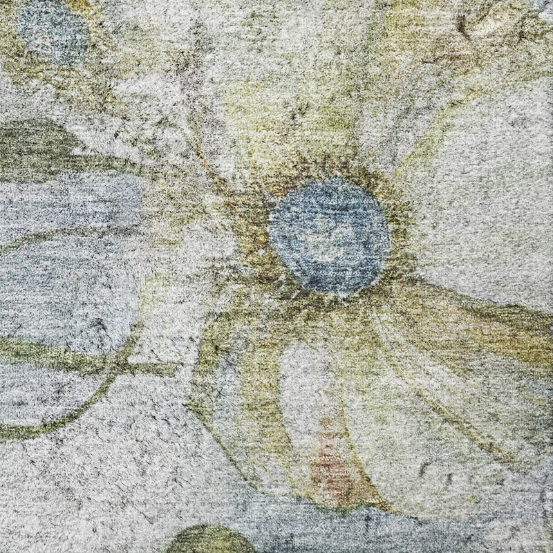 Tapis floral à poils longs de qualité supérieure lavable à la machine ADS712, Bleu, Tapis de couloir 2 pi 3 po x 7 pi 6 po