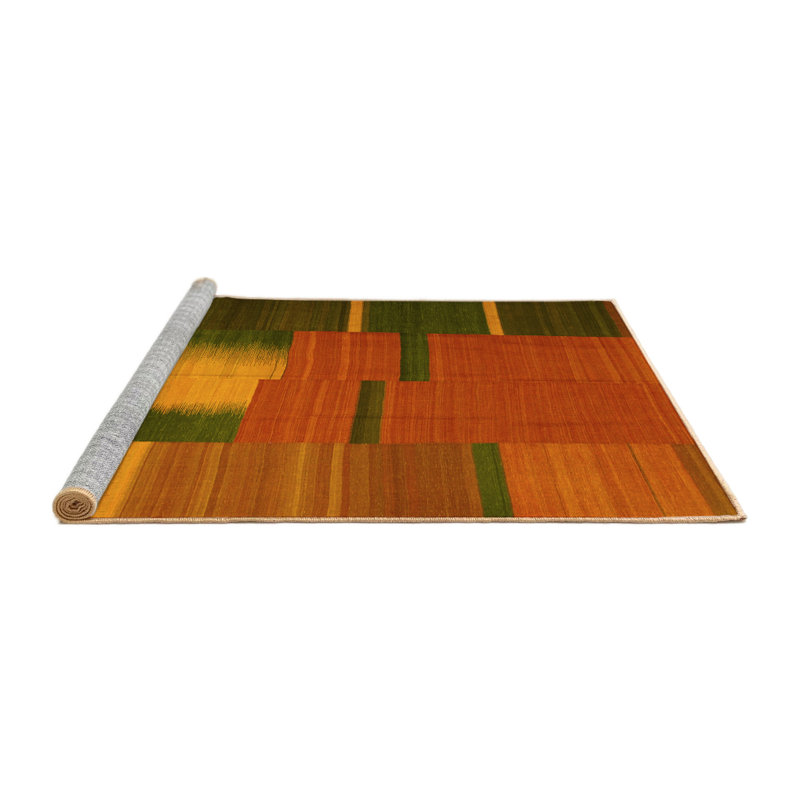 Tapis contemporains jaunes lavables à la machine 1164, Rond 8 pi