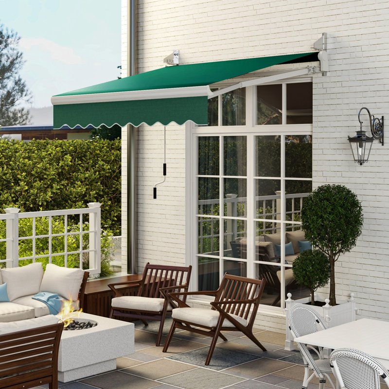 8' X 7' Patio Awning - Manual Retractable Sun For Patio. Protection. Aluminum And Steel. Versatile Installation. Adjustable In Exterior Screening Deck Window Cover. Reduces Heat & Effects. Steel,