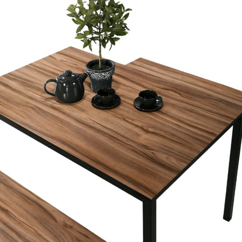 Ensemble de salle à manger de style industriel 3 pièces avec pieds en métal en U et plateau en bois, finition noyer et noire pour les cuisines modernes