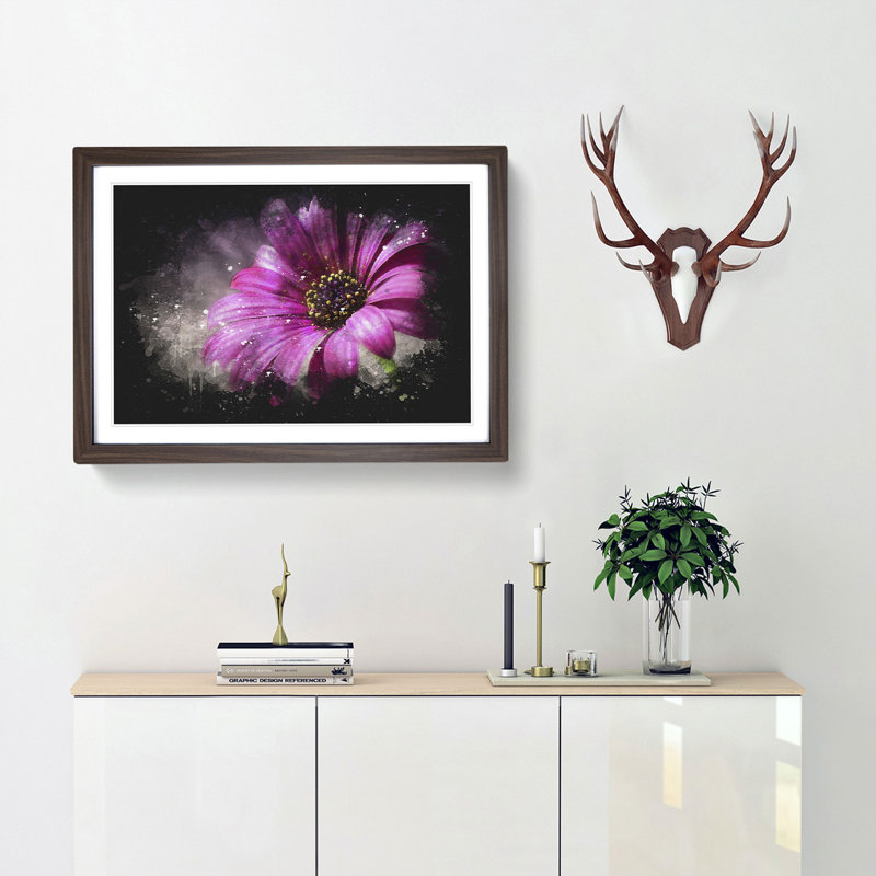Purple Daisy - Picture Frame Graphic Art, Walnut Framed, 62cm H x 87cm W x 2cm D