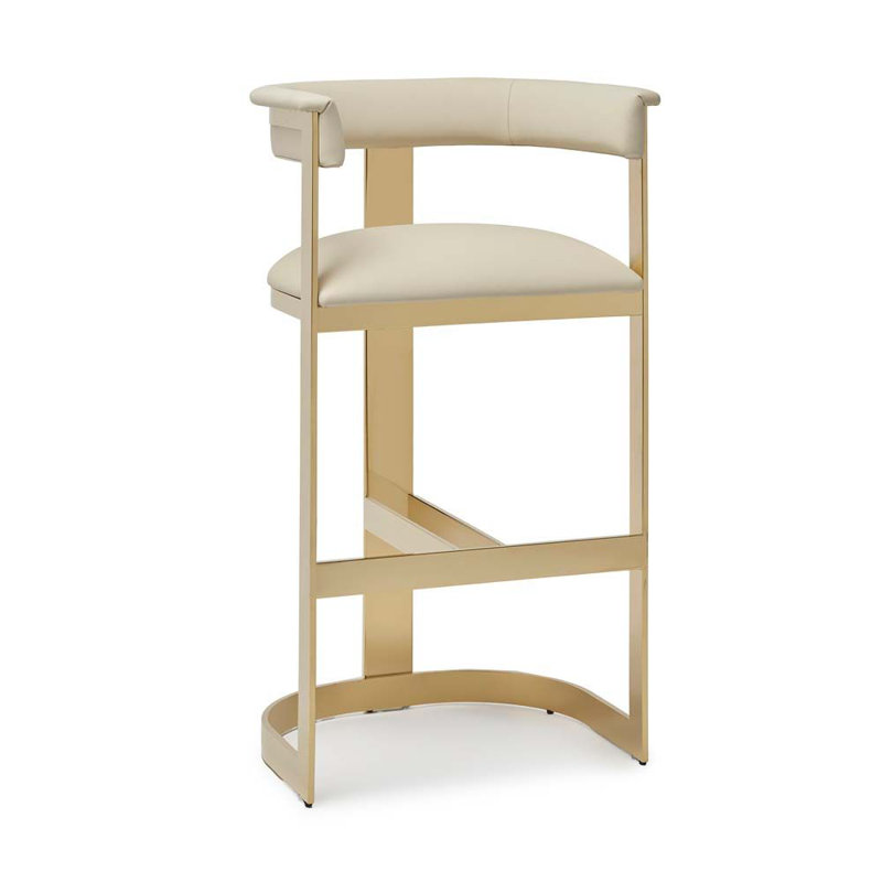 Darcy Upholstered Stool, Polished Brass/Buff Cream, Bar Stool (30" Seat Height)