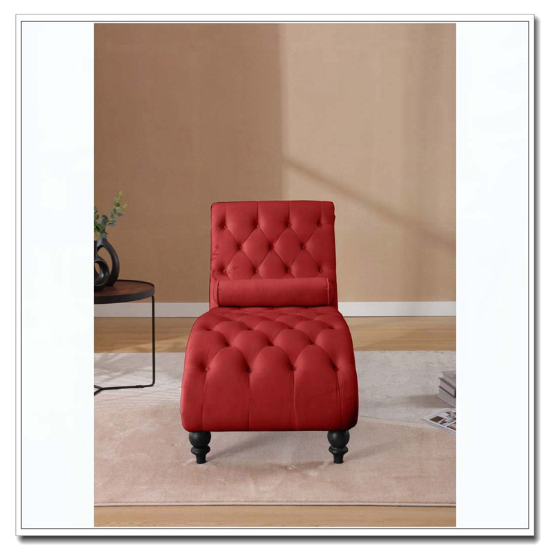 Velvet Recliner Chair with Button Tufting, Red