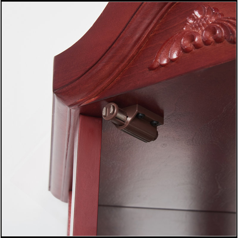 Exquisite Lighted Corner Cabinet With Adjustable Shelves And Carved Decoration, Cherry