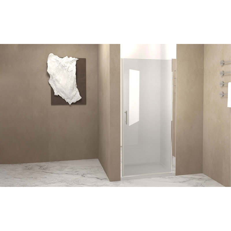 29-28"x 72" Pivot Shower Door, Chrome Aluminum Frame, Half Frame ,1/4"(6mm) Tempered Glass Explosion Proof Film,Stainless Steel Handle