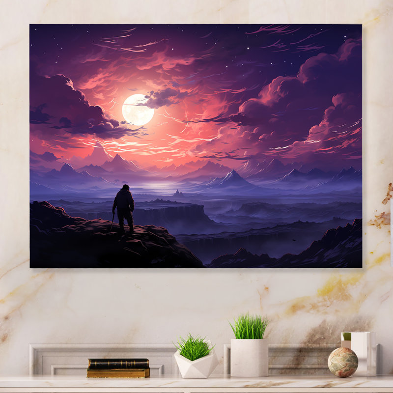 Mauve et rose désert Wanderer au coucher du soleil - désert, art mural en métal, H 30 po x l 40 po x P 1,5 po