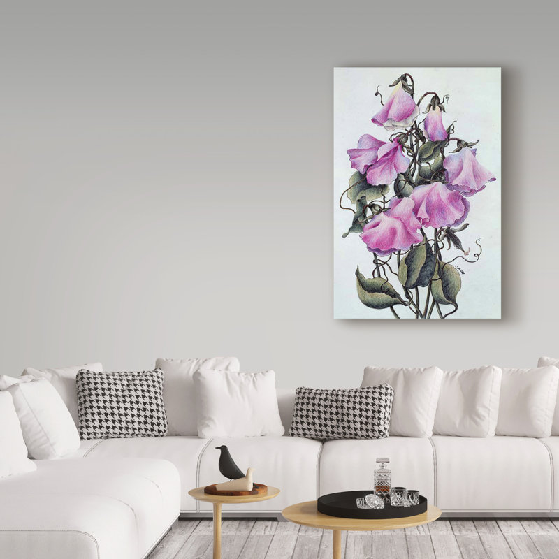 « rose doux pea », reproduction de peinture à l’acrylique sur toile tendue, H 19 po x l 12 po x P 2 po