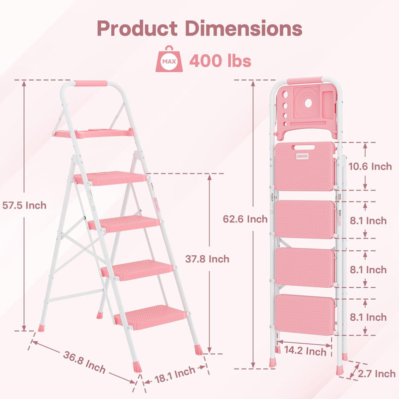 Black and White Steel Folding 4-Step Ladder with Tool Platform