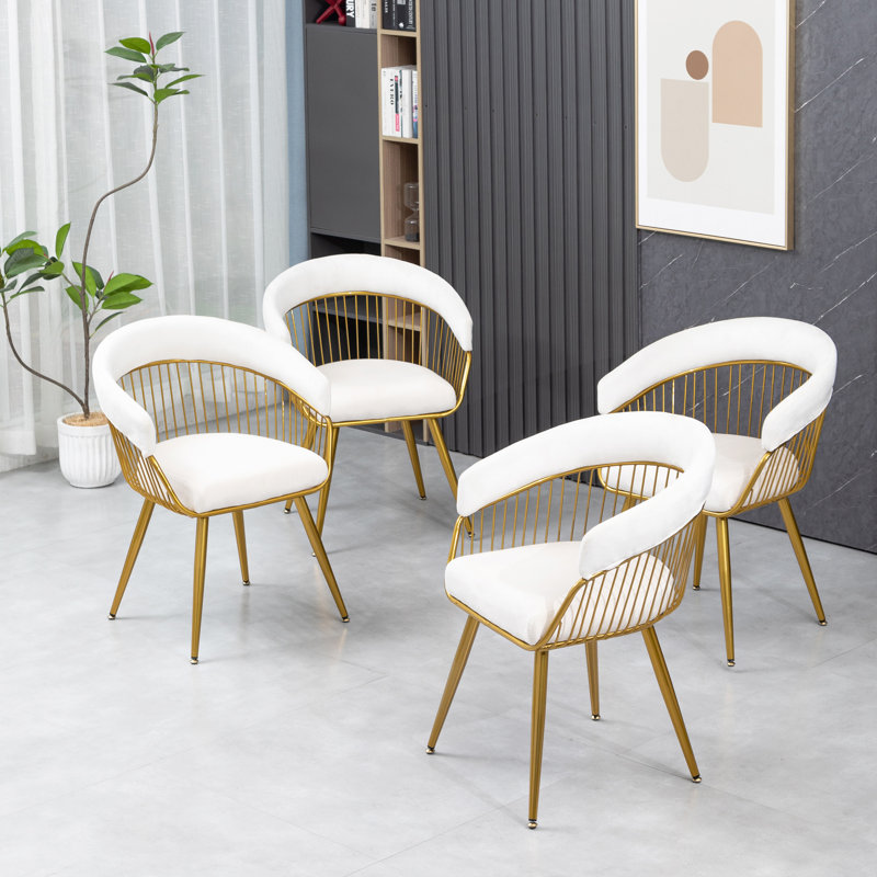 Modern Mid Century Dining Chair, Upholstered Velvet Dining Room Chairs with Metal Legs for Makeup/Living Room, Beige