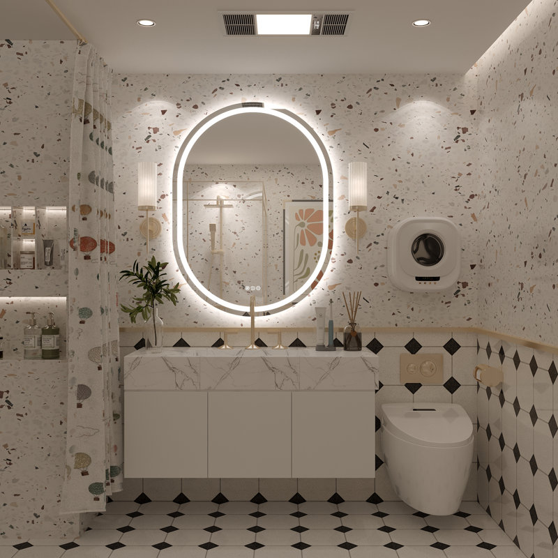 Molly Frameless LED Front Light and Back Light 3 Colors Dimmable Anti-Fog Oval Wall Bathroom Vanity Mirror, 40" x 30"