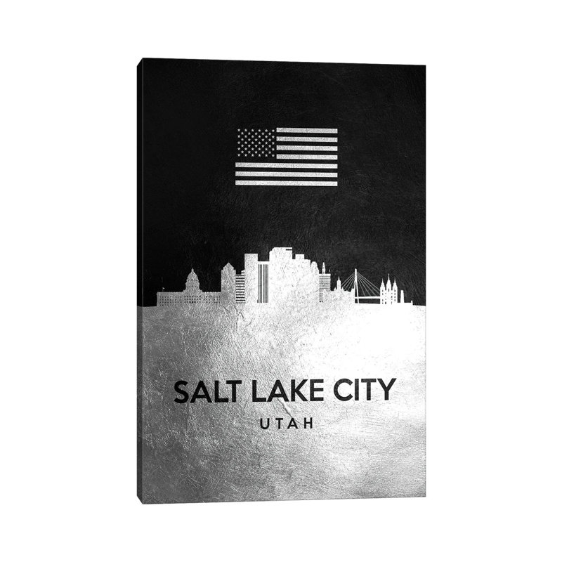 Salt Lake City Utah Silver Skyline 1 Piece Wrapped Canvas Painting, 30.48 cm H x 45.72 cm W x 1.91 cm D