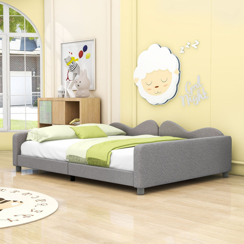Upholstered Daybed with Cloud-Shaped Backrest, Gray, Full/Double