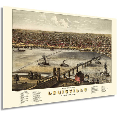 «Vintage 1876 Louisville Kentucky Map», reproduction d'art graphique sur papier sans cadre