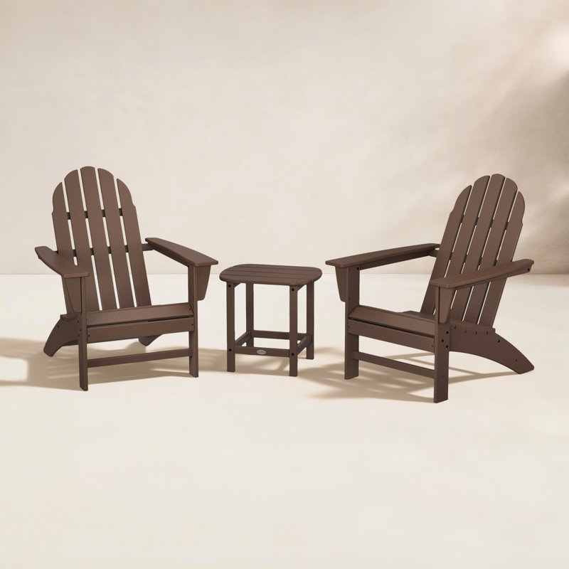 Vineyard 3-Piece Adirondack Set with South Beach 18" Side Table, Mahogany