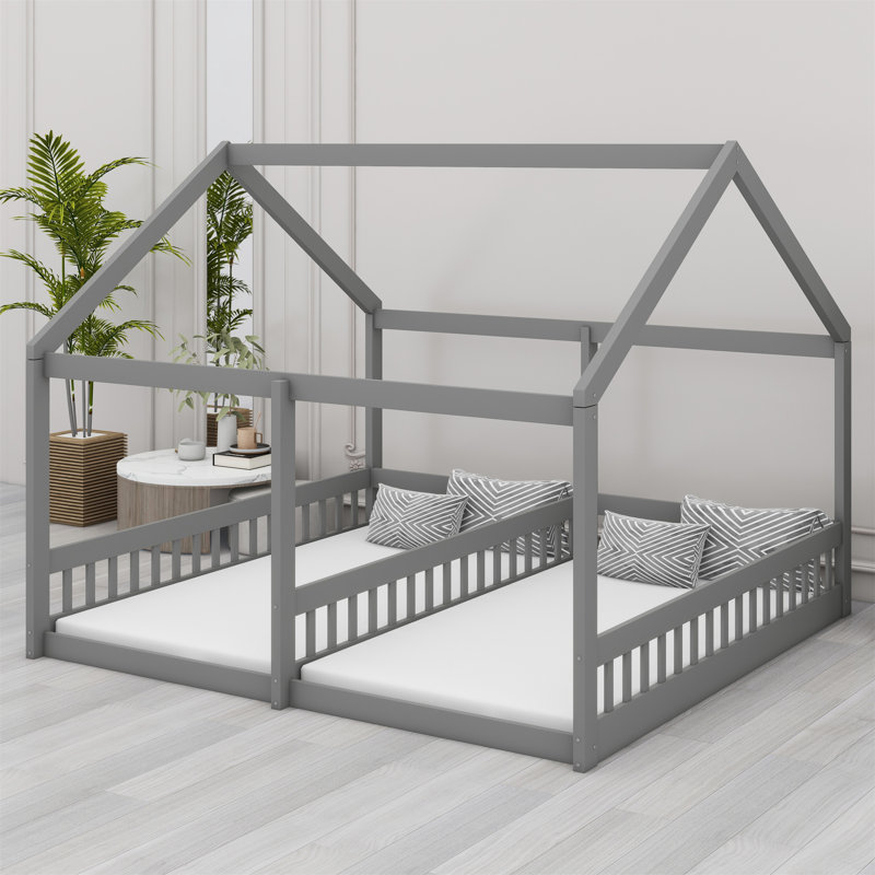 House Platform Beds,Two Shared Beds, Grey